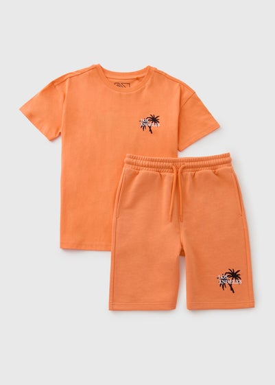 Boys Orange Los Angeles T-Shirt & Shorts Set (7-15yrs)