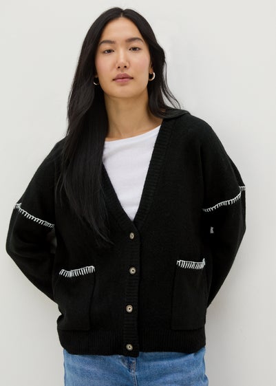 Black Contrast Stitch Cardigan