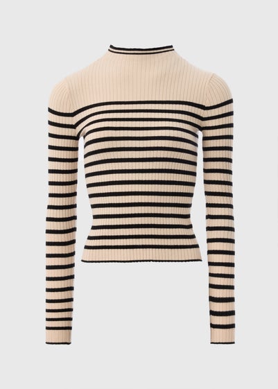 Cream Stripe High Neck Jumper