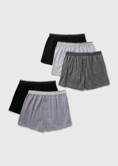 5 Pack Grey Mono Patterned Loose Fit Boxers