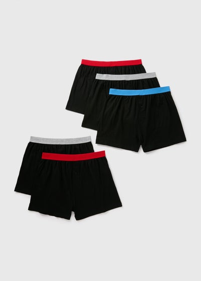 5 Pack Black Colour Waistband Loose Fit Boxers