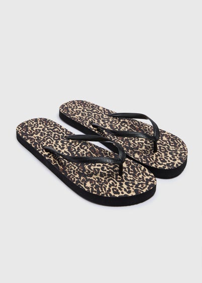 Brown Leopard Flip Flops