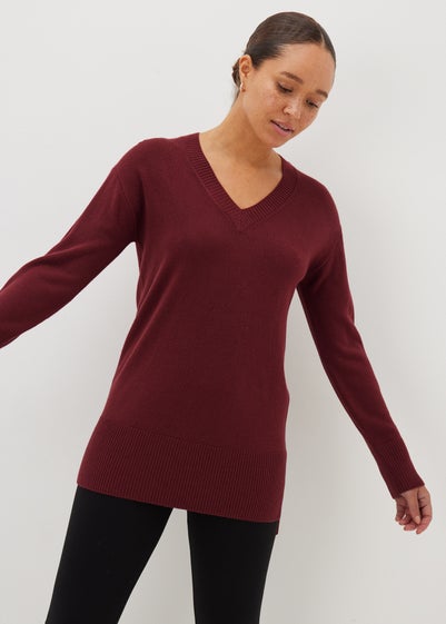 Burgundy V-Neck Jumper