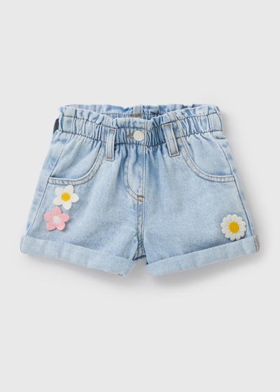 Girls Lightwash Crochet Flower Shorts (1-7yrs)