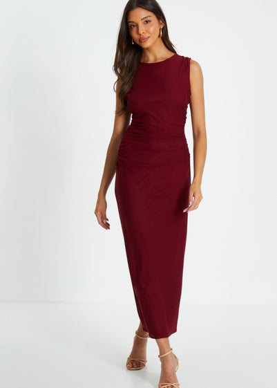 Quiz Burgundy Sleeveless Ruched Midaxi Dress