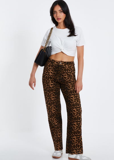 Quiz Brown Leopard Print Wide Leg Denim Jeans