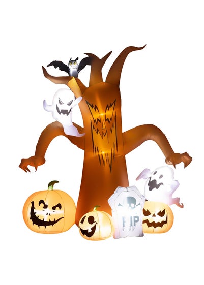 Outsunny Halloween Inflatable Ghost Tree with Pumpkins, White Ghosts and Tombstone (7.9FT)