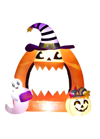 Outsunny Halloween Inflatable Pumpkin Archway with Cute Ghost (4.9FT)