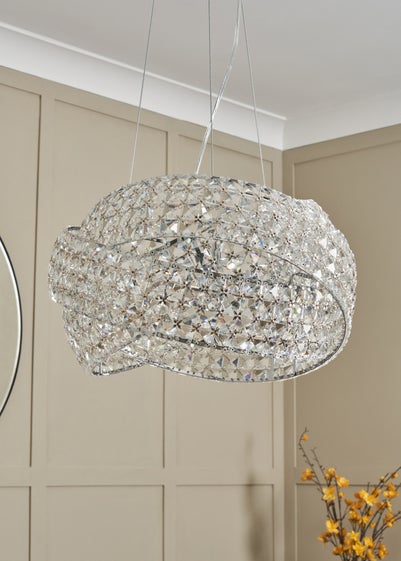 BHS Chrome Cypress Crystal Rings 5 Light Pendant (60-120cm x 46cm)