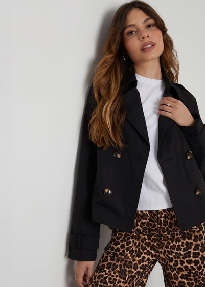 Threadbare Black Nikita Double Breasted Cropped Trench Coat