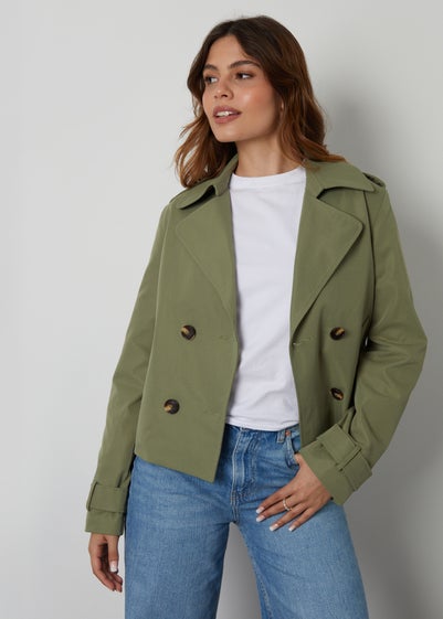 Threadbare Khaki Nikita Double Breasted Cropped Trench Coat