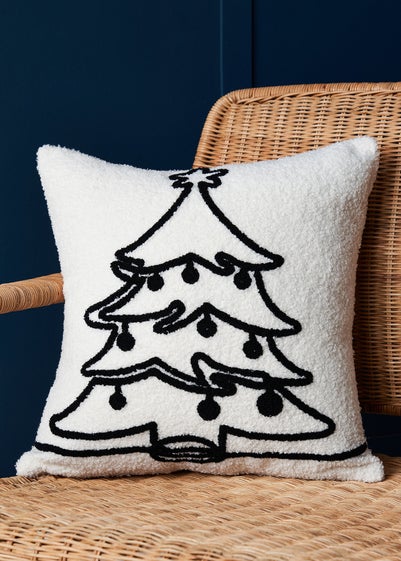 BHS Black/White Christmas Tree Boucle Cushion