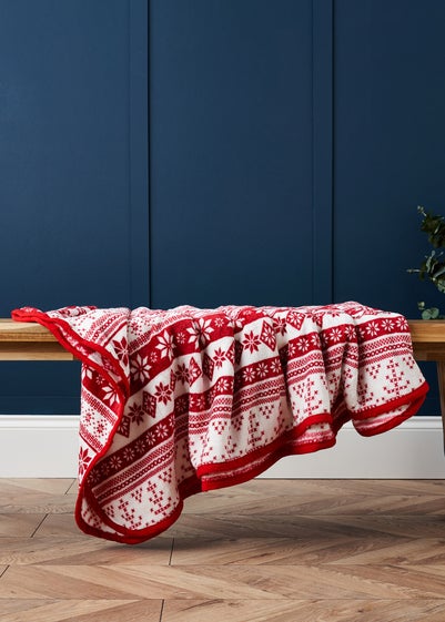 BHS Red Christmas Fair Isle Throw