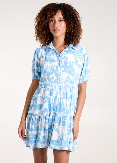 Blue Vanilla Light Blue Mini Smock Shirt Dress