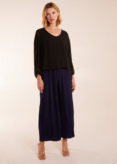 Blue Vanilla Navy Wide Leg Pleated Trousers