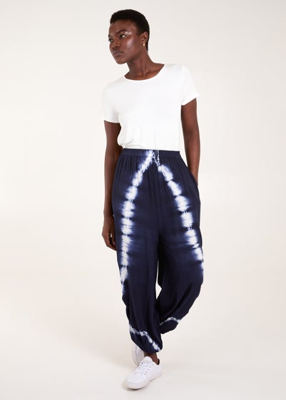 Blue Vanilla Navy Tie Dye Ruched Harem Trousers