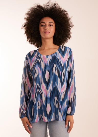 Blue Vanilla Blue Pleated Print Top