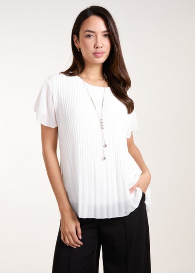 Blue Vanilla Ivory Pleated Short Sleeve Top