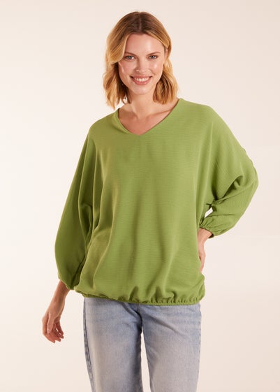 Blue Vanilla Green V Neck Puff Sleeve Blouse