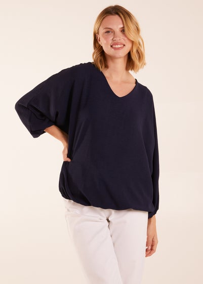 Blue Vanilla Navy V Neck Puff Sleeve Blouse