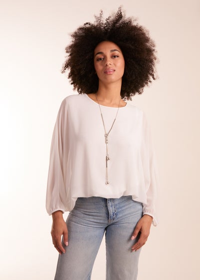 Blue Vanilla Ivory Batwing Necklace Top