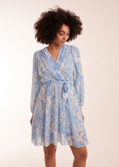 Blue Vanilla Blue Butterfly Floral Wrap Dress