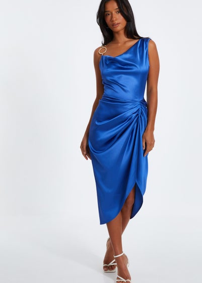 Quiz Blue Satin Ruched Midi Dress