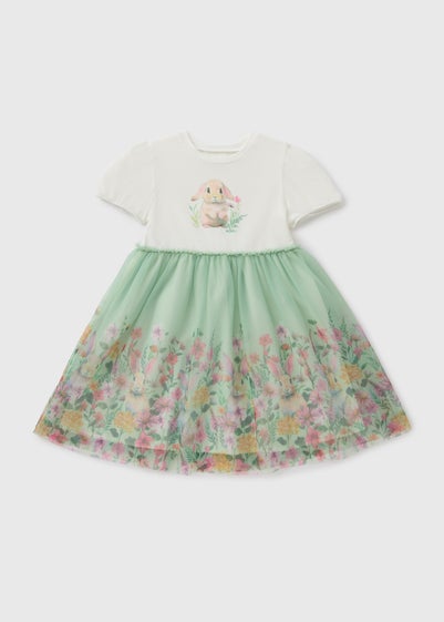 Girls Green Bunny Mesh Dress (1-7yrs)