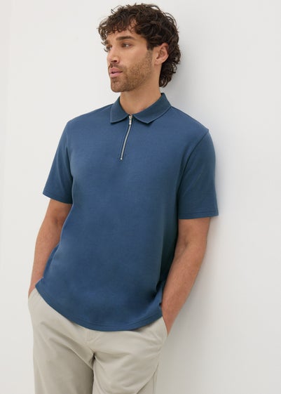 Blue Interlock 1/4 Zip Polo Shirt