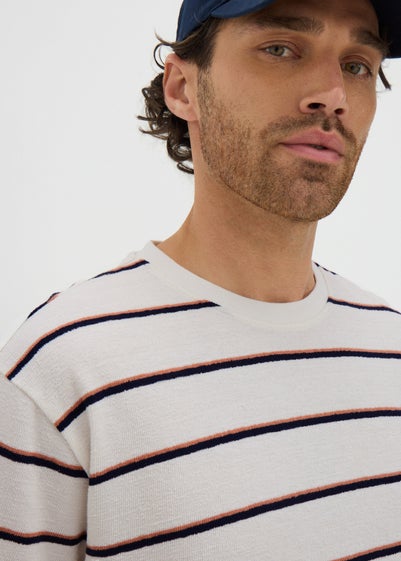 Ecru Crepe Stripe T-Shirt