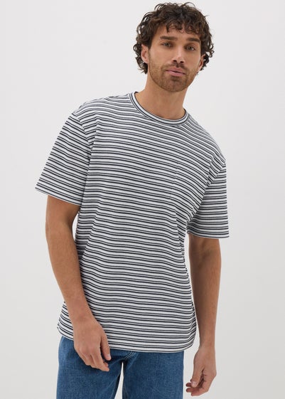 Navy Stripe Textured Pocket T-Shirt - Small