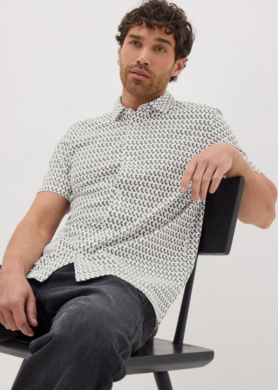 Ecru Geo Print Jersey Shirt