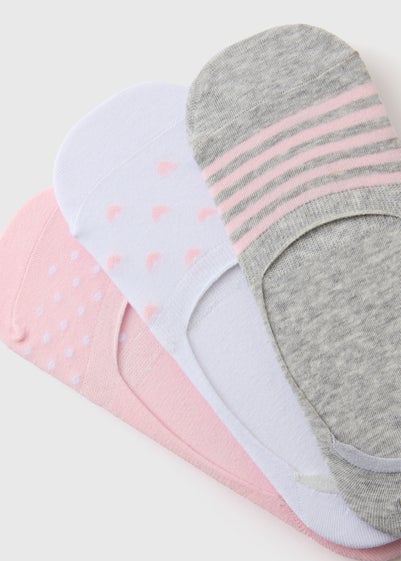 3 Pack Pink Heart No Show Socks