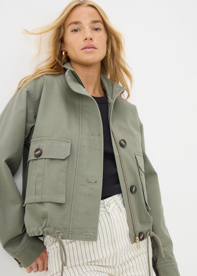 Khaki Button Utility Jacket