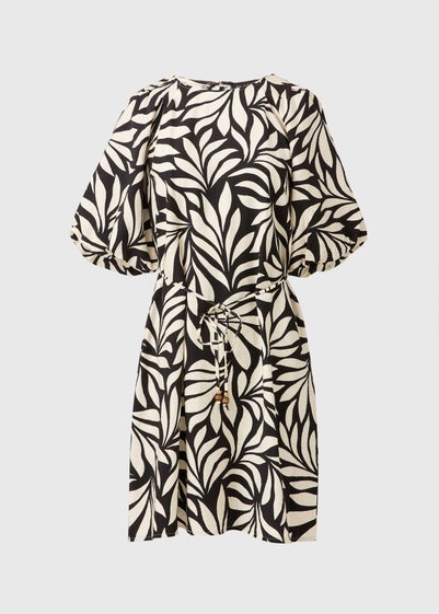 Et Vous Black Palm Tie Waist Mini Dress