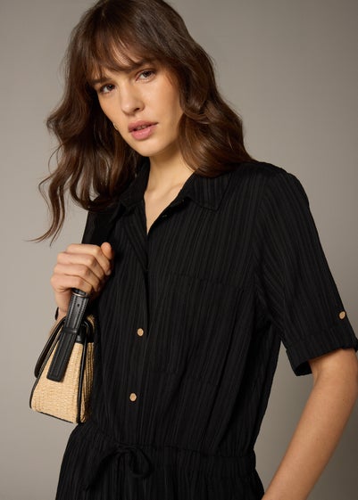 Et Vous Black Textured Pleated Jumpsuit