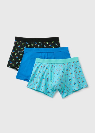 3 Pack Blue Tropical Bird Keyhole Boxers