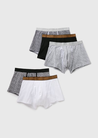 5 Pack Black Mono Geometric Metallic Keyhole Boxers