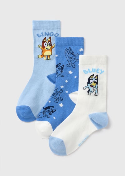 Bluey 3 Pack Kids Blue Socks (Younger 6-Older 6.5)