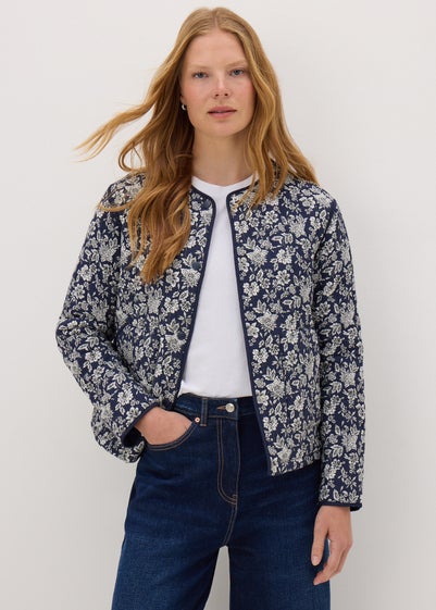 Blue Quilted Floral Jacket