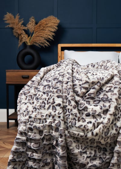 BHS Animal Print Charcoal Grey Throw (130x160cm)