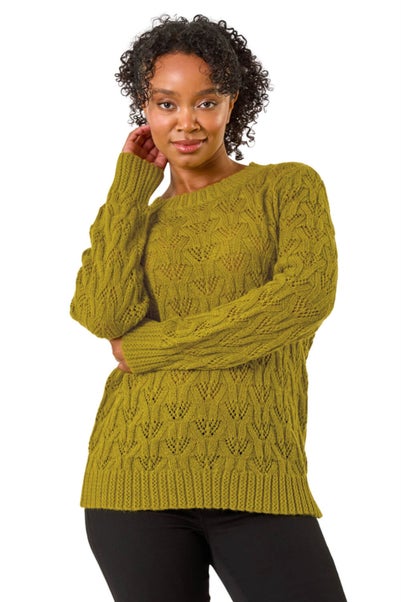 Roman Olive Petite Crochet Knit Jumper