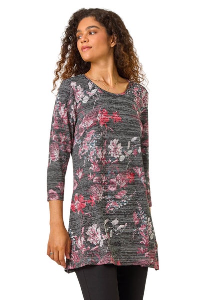 Roman Red Stretch Floral Print Tunic