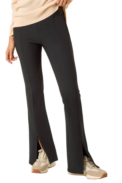 Roman Black Stretch Split Flare Trousers