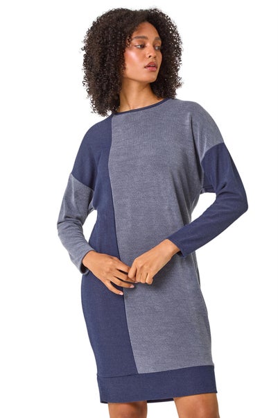 Roman Blue Colour Block Stretch Jumper Dress