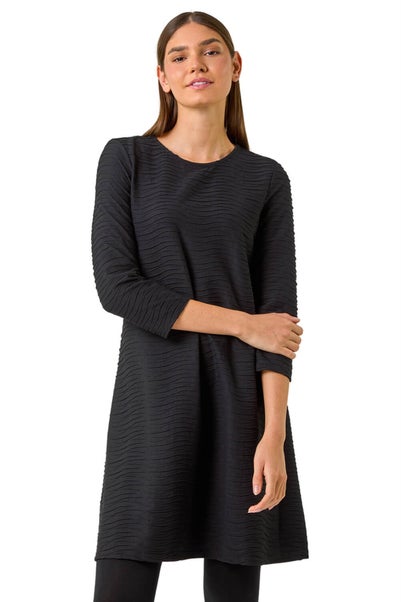 Roman Black Textured A-Line Stretch Dress