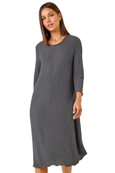 Roman Grey Textured A-Line Stretch Midi Dress