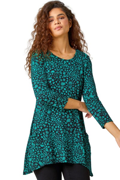 Roman Green Spot Print Swing Stretch Top