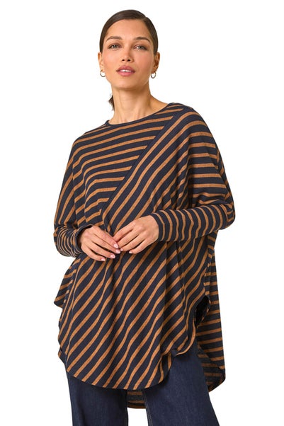 Roman Tan Contrast Stripe Stretch Jersey Top