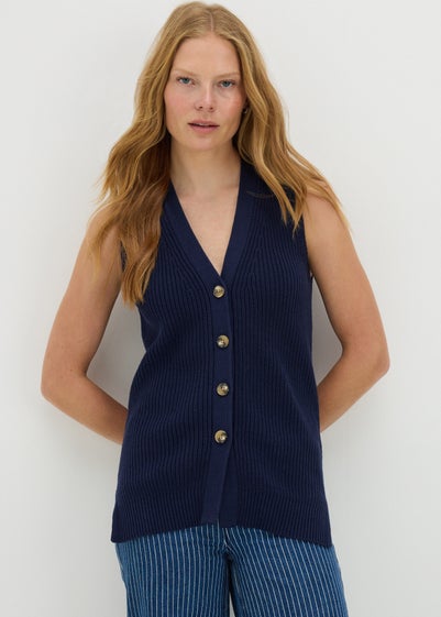 Navy Ribbed Knit Waistcoat